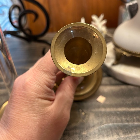 Vintage lucite and brass candlestick set of 2 - Picture 5 of 5